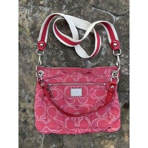 ❤️$98 COACH Poppy Signature Lurex Large Wristlet Pouch Bag Ruby RARE HTF 46121❤